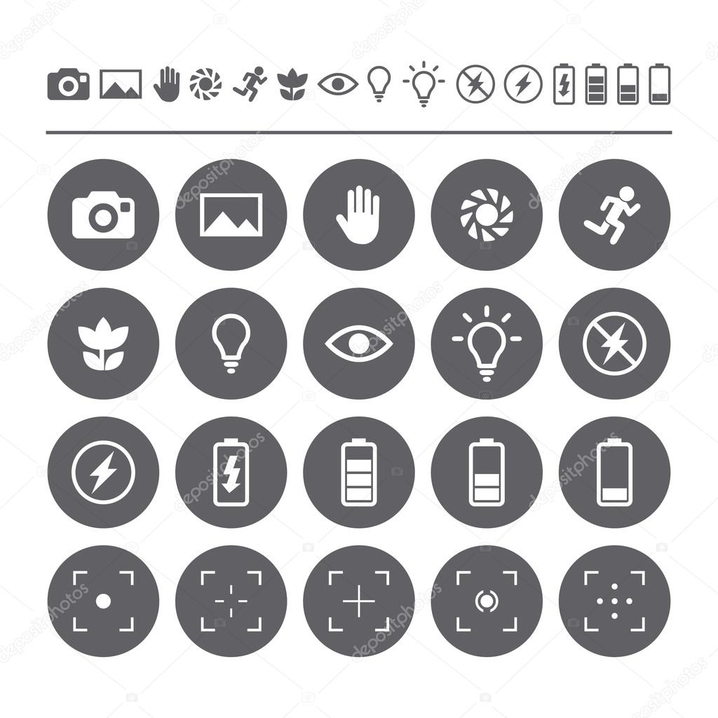 Icon set camera viewfinder display. Flat isolated icons