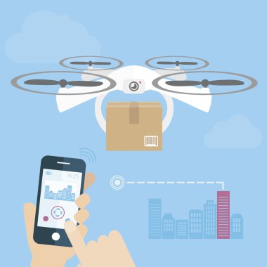 Flaying a drone. Send a package concept