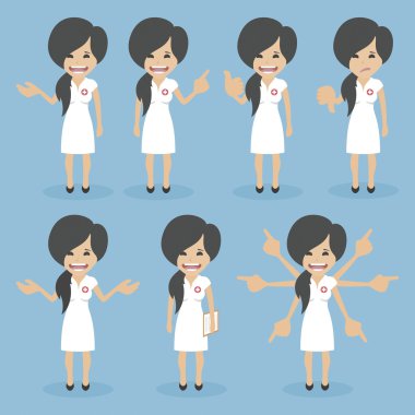 Vector Set of various poses of works Nurse.