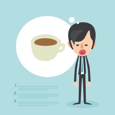 Businessman thinking about a cup of coffee. Problem solving concept. Tiredness concept