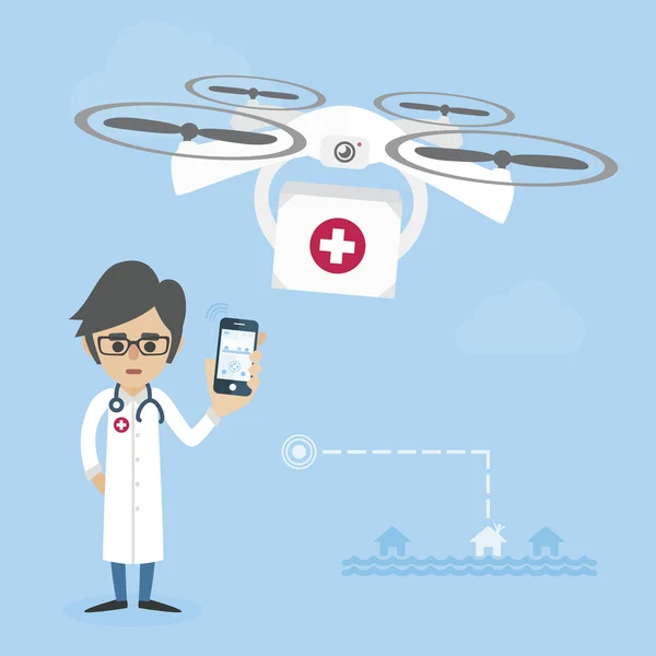 Doctor is flying a drone. Help concept — Stock Vector