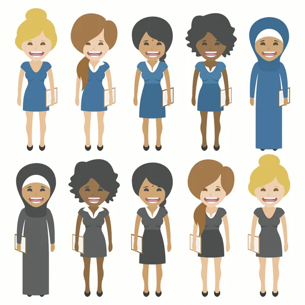 Donne d'affari di diverse etnie in abiti formali. Isolato su sfondo bianco . — Vettoriale Stock