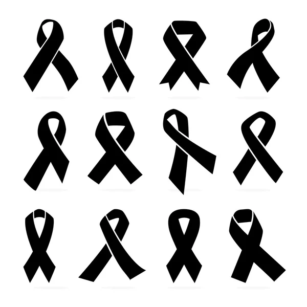 Uppsättning vektor svart awareness ribbon på vit bakgrund. Sörjande stöd symbol. — Stock vektor