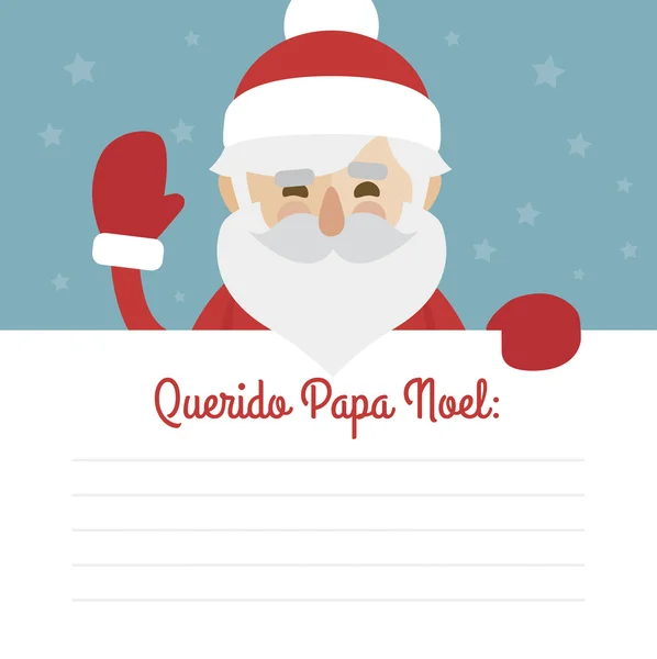 Letter merry christmas illustration of santa claus on blue background. dear santa claus written in Spanish — Stok Vektör