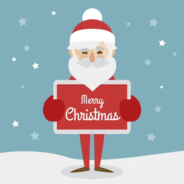 Hipster Santa Claus character illustration and christmas icons set. Merry Christmas holding tablet with merry christmas text.