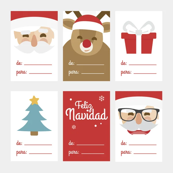 Collection of 6 Christmas card templates. Vector illustration. Template for Greeting Scrapbooking, Congratulations, Invitations. Written in Spanish — стоковий вектор