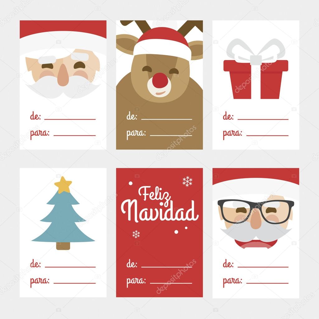 Collection of 6 Christmas card templates Vector illustration Template for Greeting Scrapbooking Congratulations Invitations Written in Spanish — Wektor