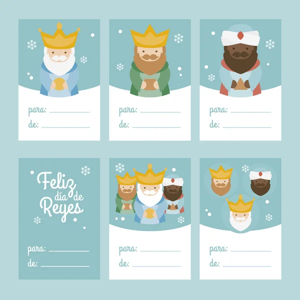 Collection de 6 modèles de cartes de Noël. Illustration vectorielle. Modèle pour saluer Réservation de ferraille, Félicitations, Invitations. Vert. Happy Epiphany écrit en espagnol — Image vectorielle