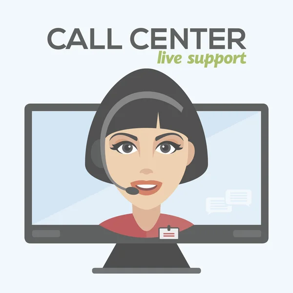 Call center pretty Woman avatar set. Client services and communication, customer support, phone assistance, information, solutions. computer live support — Stock Vector