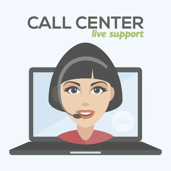 Call center mooie vrouw avatar set. Client diensten en communicatie, klantenondersteuning, telefonische bijstand, informatie, oplossingen. laptop live ondersteuning — Stockvector