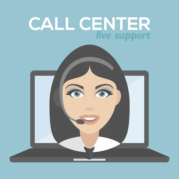 Call center mooie vrouw avatar set. Client diensten en communicatie, klantenondersteuning, telefonische bijstand, informatie, oplossingen. laptop live ondersteuning — Stockvector
