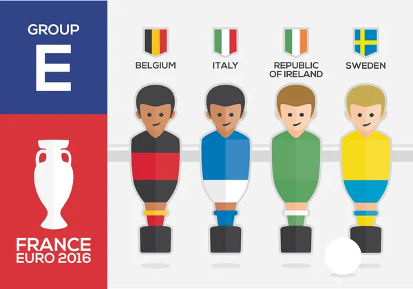 Jogadores com bandeiras de países europeus que participam do GRUPO E do Campeonato Europeu de Futebol 2016 na França — Vetor de Stock