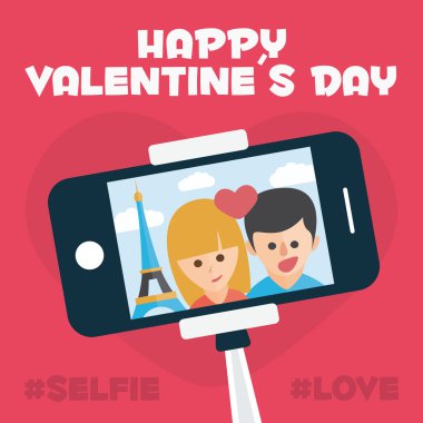 Sevgililer günün kutlu olsun. Paris 'te romantik selfie çubuğu. Romantik seyahat. Monopod Selfie Otoportre Aracı