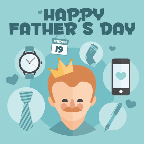 Happy Fathers kartu hari. Elemen Vektor Ditata. Ayah dengan kumis . - Stok Vektor