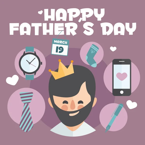 Happy Fathers day card. Vector Element Set. Dad with beard. — ストックベクタ