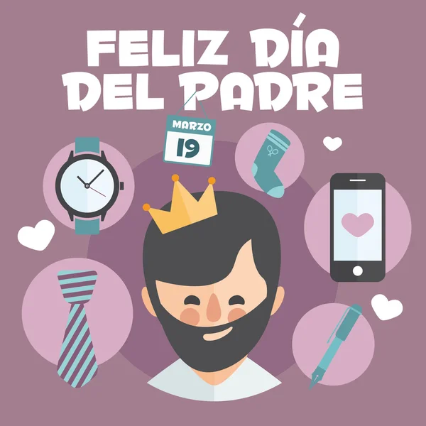 Tarjeta del día de los Padres felices. Conjunto de elementos vectoriales. Papá con barba . — Vector de stock