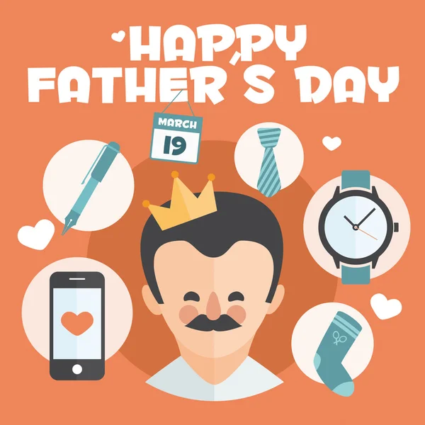 Happy Fathers day card. Vector Element Set. Dad with mustache. — Stock vektor