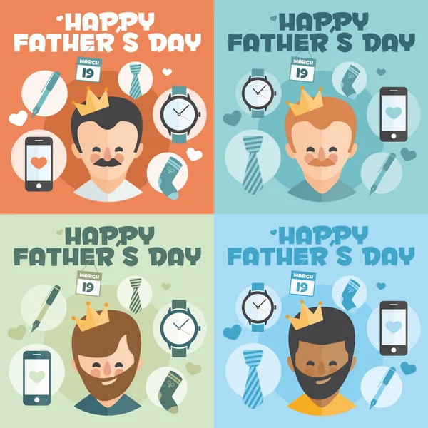 Set de 4 Happy Fathers Day Card. Conjunto de elementos vectoriales . — Vector de stock