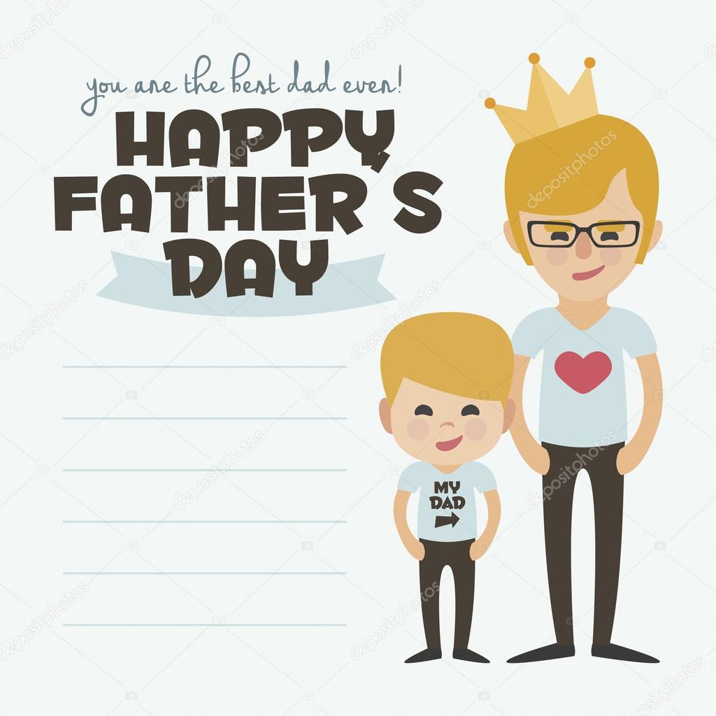 Happy Fathers day card. Vector Element Set. Dad blond with glasses and son.