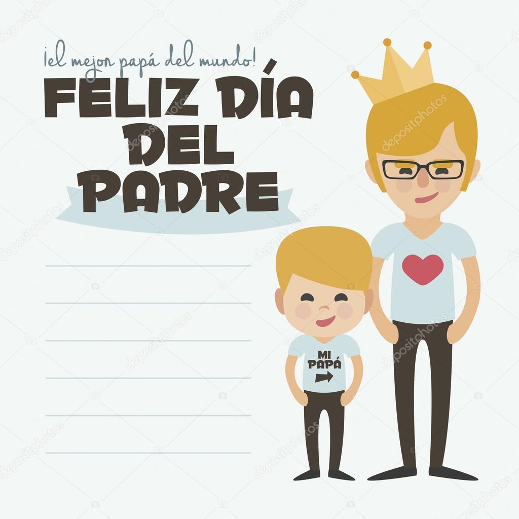 Happy Fathers day card. Vector Element Set. Dad blond with glasses and son.