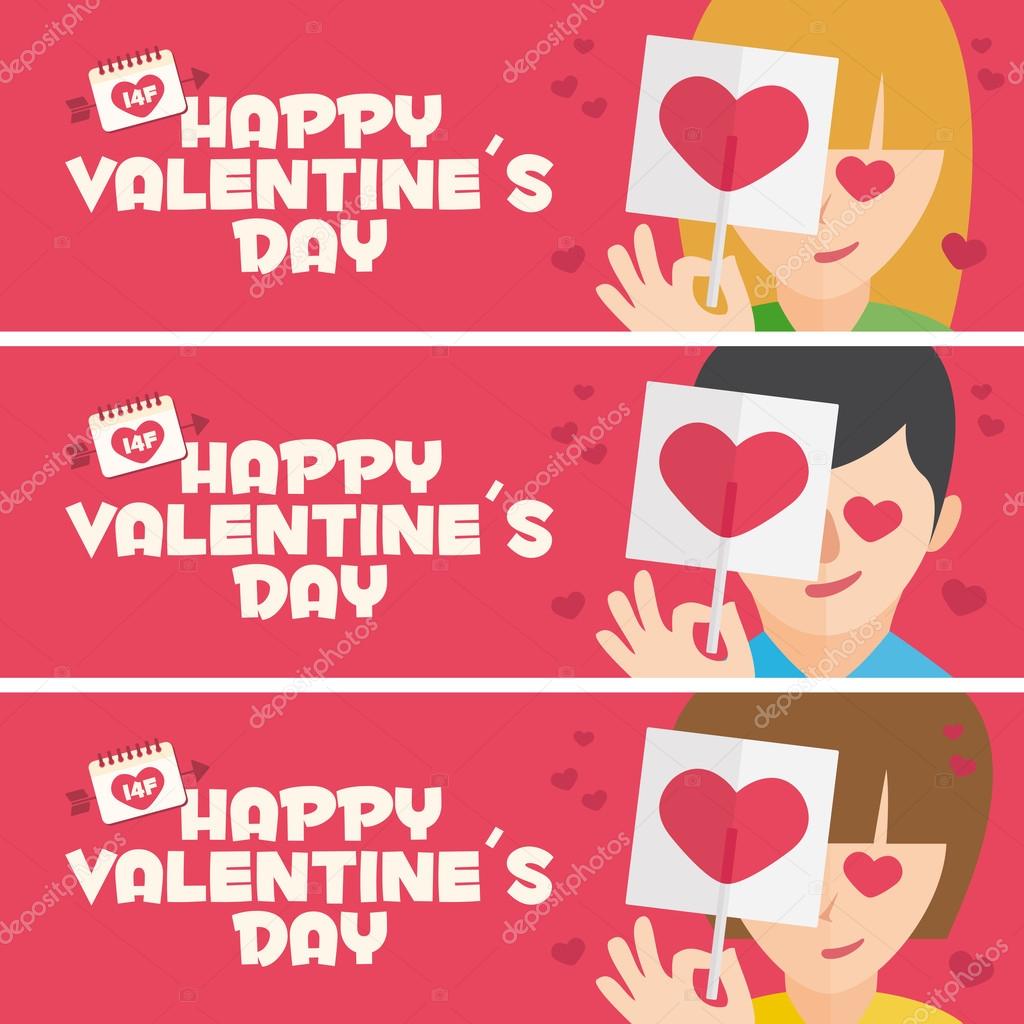 Feliz tarjeta de San Valentín. 3 banner para la promoción del Día de San  Valentín. Hombres y mujeres amantes Vector de stock por ©johndory 94835964, image size:1024x1024