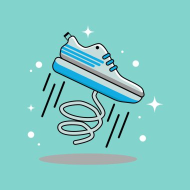 Yaylı ayakkabıların yaratıcı düz vektör çizimi. Spor, spor, spor ya da çizgi film tarzı tasarım için eğlenceli ve eğlenceli bir konsept
