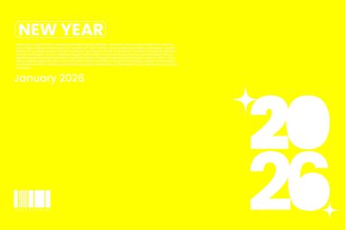 2026 yılına hoş geldin demek için parlak ve neşeli sarı temalı bir tasarım. Festivalsel promosyonlar ve pozitif markalaşma görselleri için ideal..