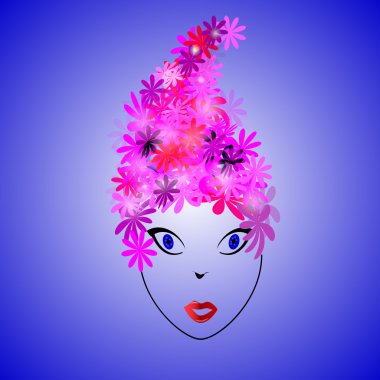 Kadının yüzü mavi bir arka plan üzerinde