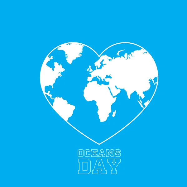 Oceans day earth in heart — Stock Vector