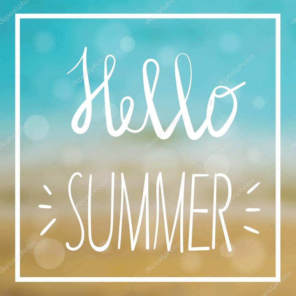 Summer poster with sea background and lettering designed text happy summer. Vector illustration.