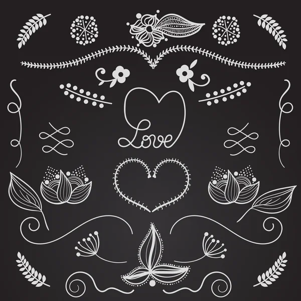 Hand drow design elements love, floral, heart - vector set Royalty Free Stock Vectors