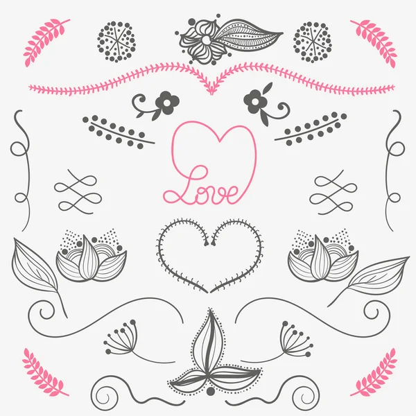 Hand drow design elements love, floral, heart - vector set Royalty Free Stock Vectors