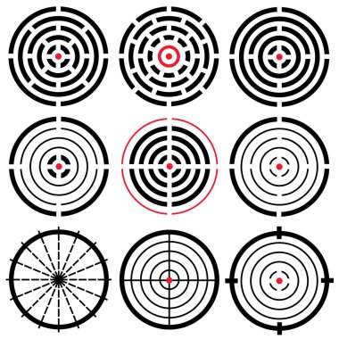 Set of 9 different vector highly detailed crosshairs. Target clipart