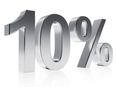 Realistic silver rendering of a symbol for 10 % discount or gain