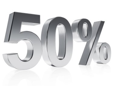 Realistic silver rendering of a symbol for 50 % discount or gain
