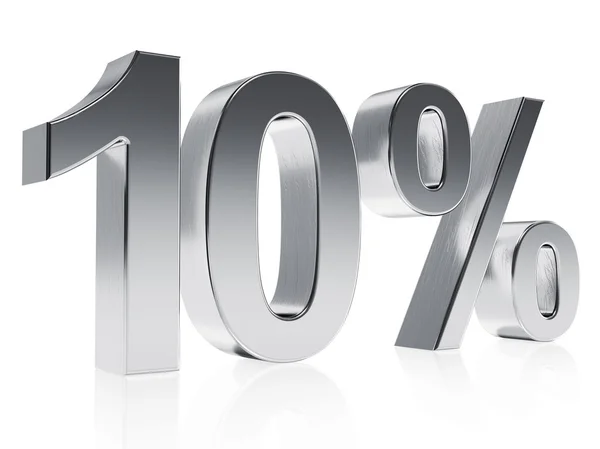 Realistic silver rendering of a symbol for 10 % discount or gain — 스톡 사진