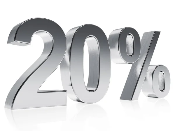 Realistic silver rendering of a symbol for 20 % discount or gain — Stock Fotó