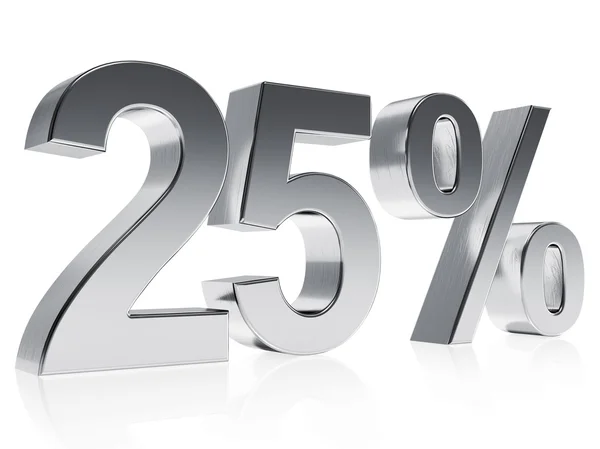 Realistic silver rendering of a symbol for 25 % discount or gain — Φωτογραφία Αρχείου