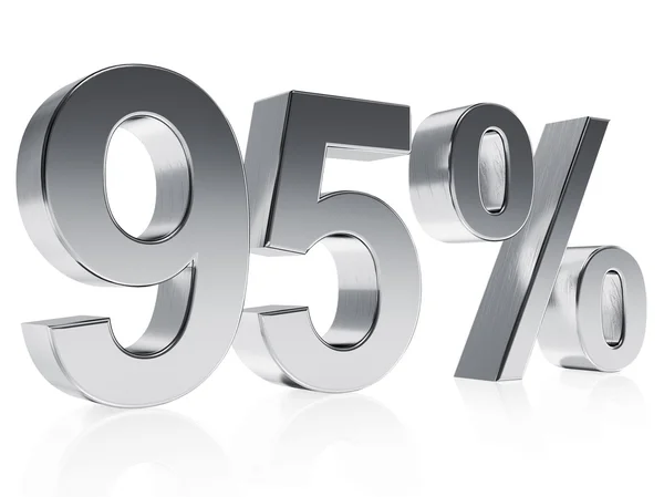 Realistic silver rendering of a symbol for 95 % discount or gain — 스톡 사진