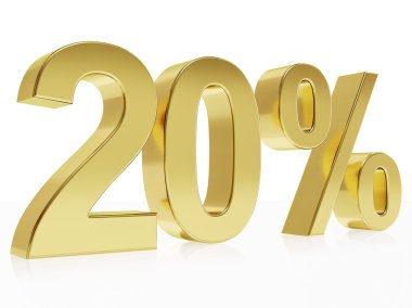 Photorealistic golden rendering of a symbol for 20 % discount