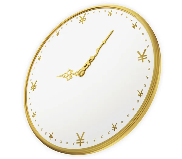 Eine realistische goldene Wiedergabe einer Uhr mit Yen als Ziffern (seri — Stockfoto