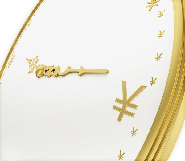 Un realistico rendering dorato di un orologio con Yen come cifre (seri — Foto Stock
