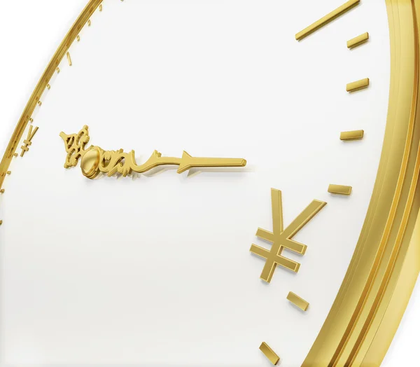 Een realistische gouden weergave van een klok met Yen als cijfers (seri — Stockfoto