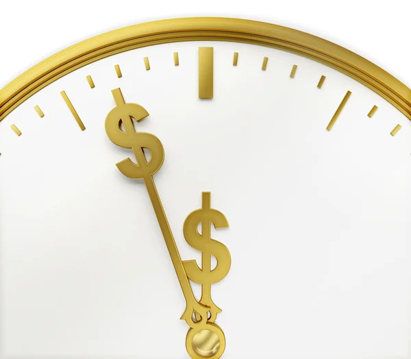 A realistic golden rendering of a clock with dollars as hands (s — Stock Photo, Image