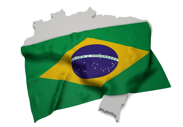 Bandeira realista cobrindo a forma do Brasil (série ) — Fotografia de Stock