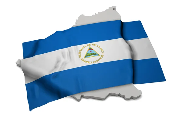 Bandeira realista cobrindo a forma da Nicarágua (série ) — Fotografia de Stock