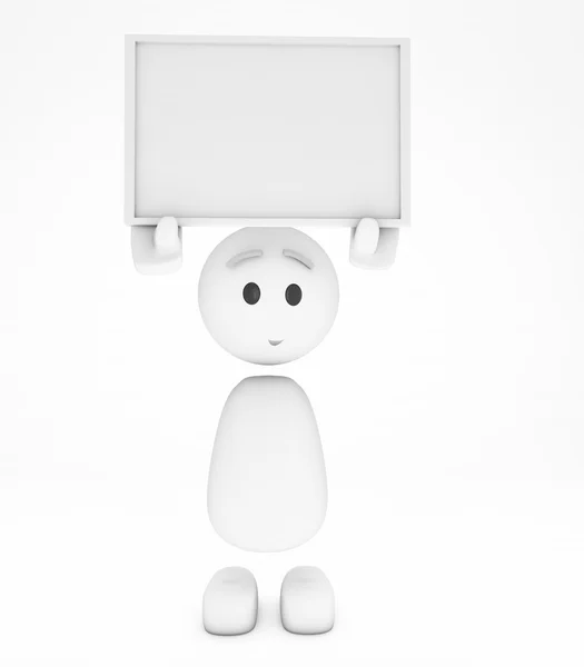 Um cara bonito 3d mostra um cartão em branco (3d isolado happyman série ) — Fotografia de Stock