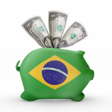 Brezilya bayrağı ile Piggy banka. (seri)