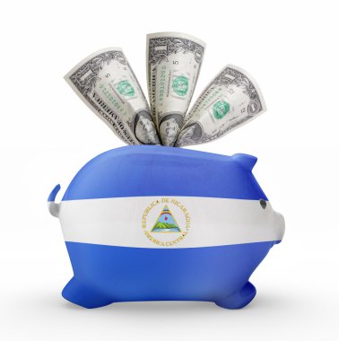 Nikaragua bayrağı ile Piggy banka. (seri)