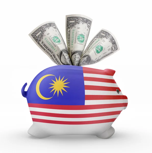 말레이시아의 국기와 함께 돼지 은행입니다. (시리즈) — 스톡 사진